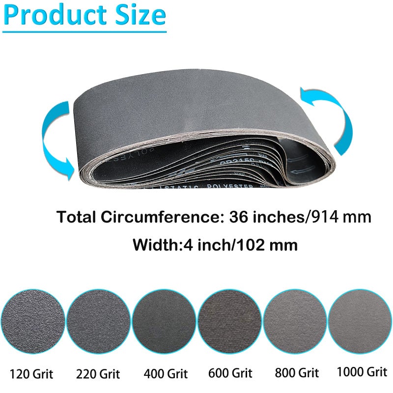SACKORANGE 6 Pack 4 x 36 Inch Silicon Carbide Sanding Belts Assortment -120 240 400 600 800 1000 Grits -High Performance Sander Belts For Knife Sharpening and Metalworking - Image 2